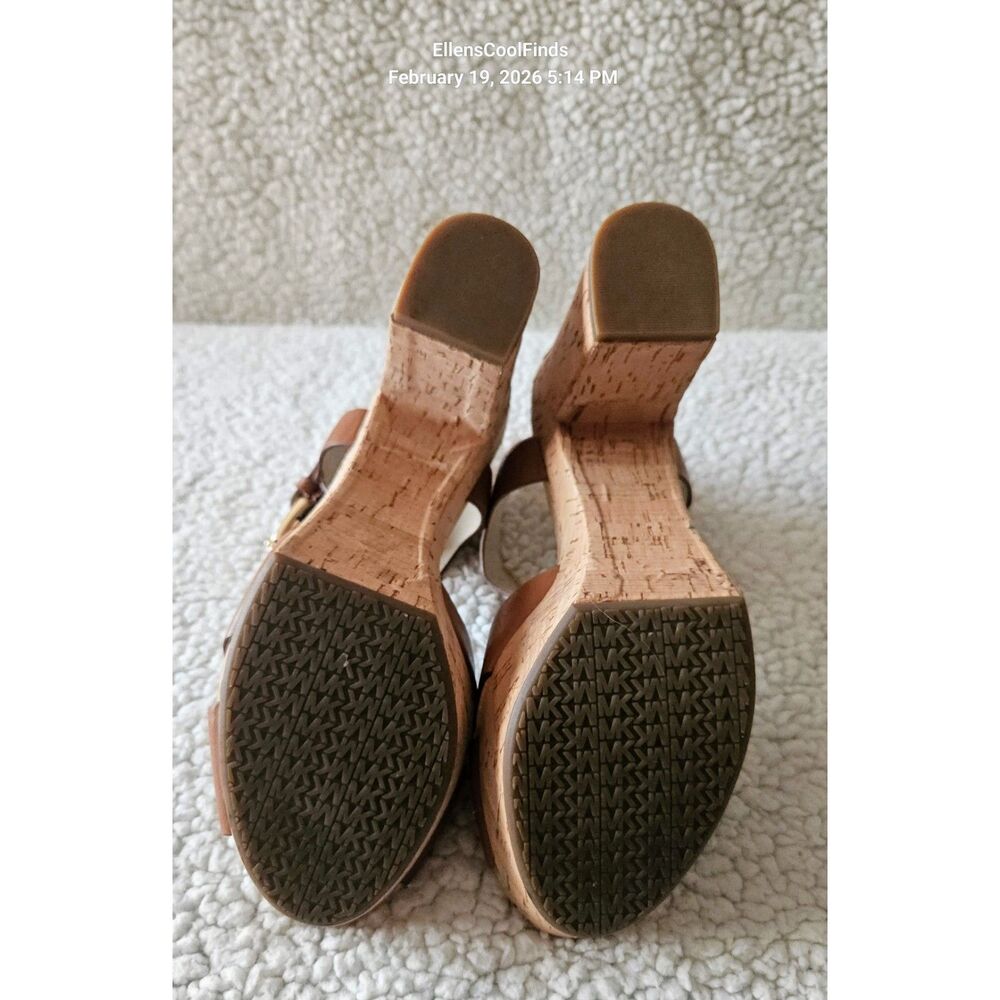 Micheal Micheal Kors Natalia Walnut Leather Cork Platform Sandals  7.5 - Picture 5 of 11